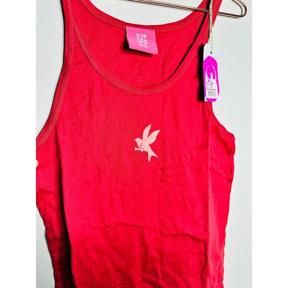 ONE TEASPOON Pink Rib Singlet Bower Bird Logo Tank Top NWT size XXL - Picture 3 of 6